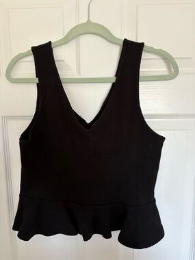 Anthropologie Black Ribbed V-Neck Flared Tank